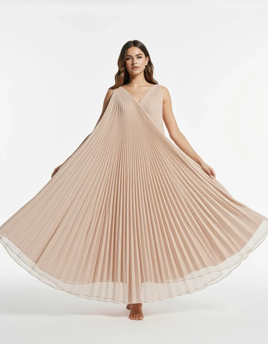 Pleated Chiffon Dress Flowy