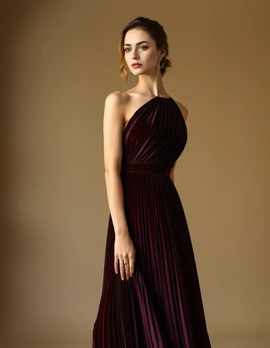 Pleated Velvet Midi Samt