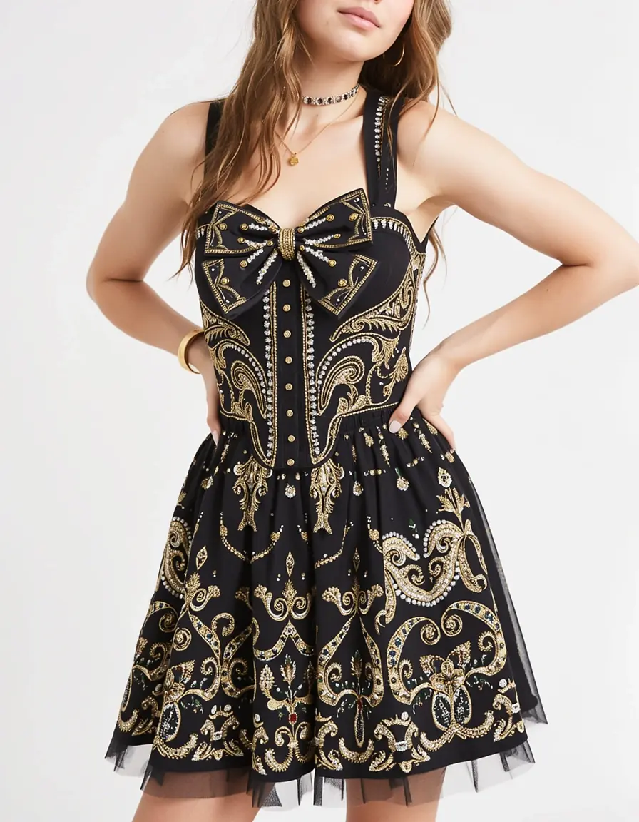 Bow detail rockabilly dress cute