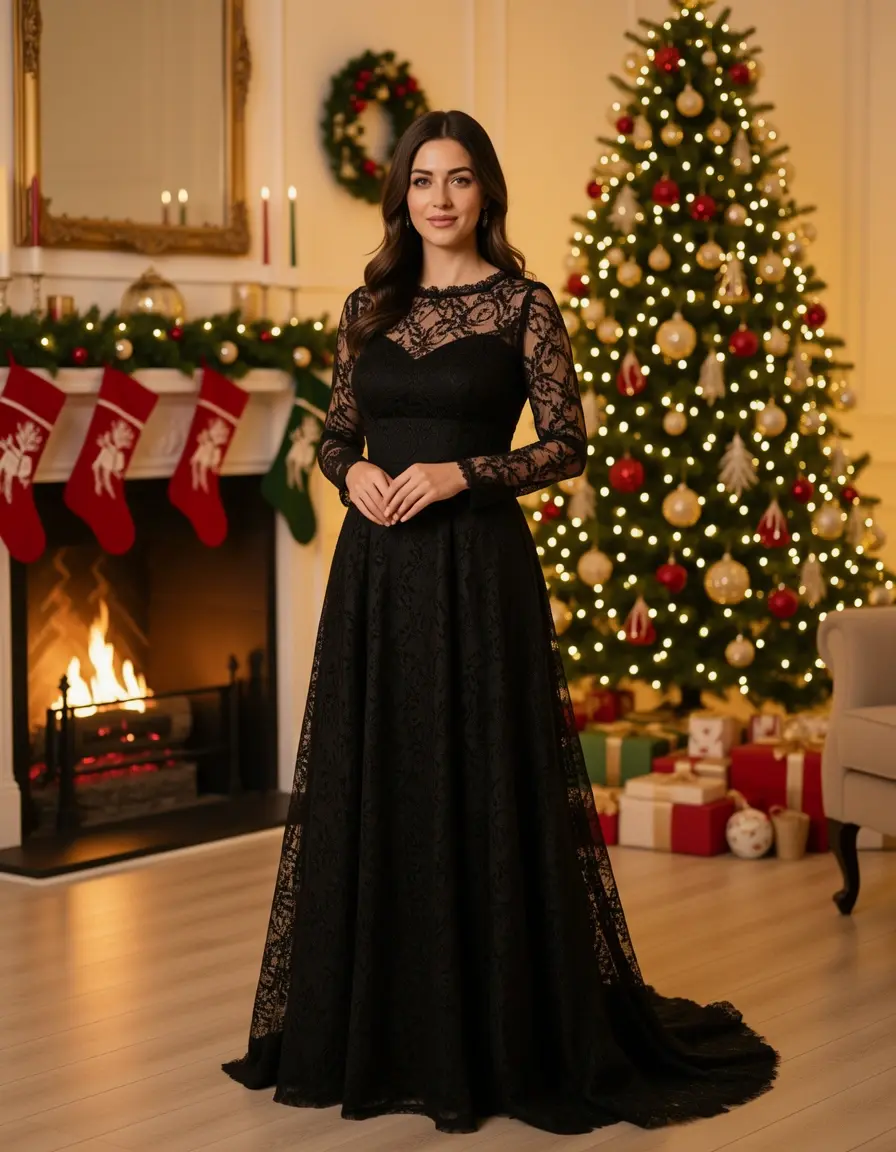 Schwarzes Spitzenkleid Weihnachten