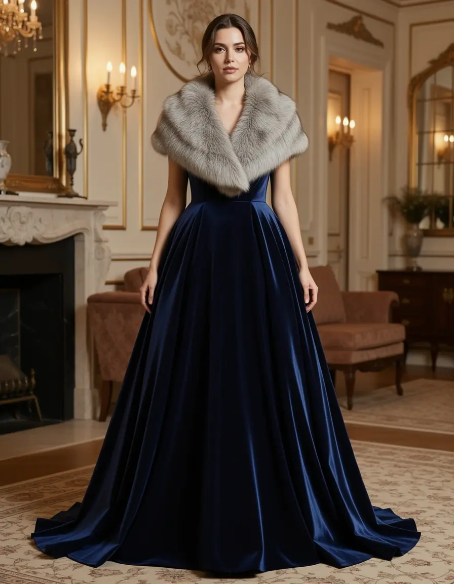 Elegantes Winterkleid mit Kunstfellkragen