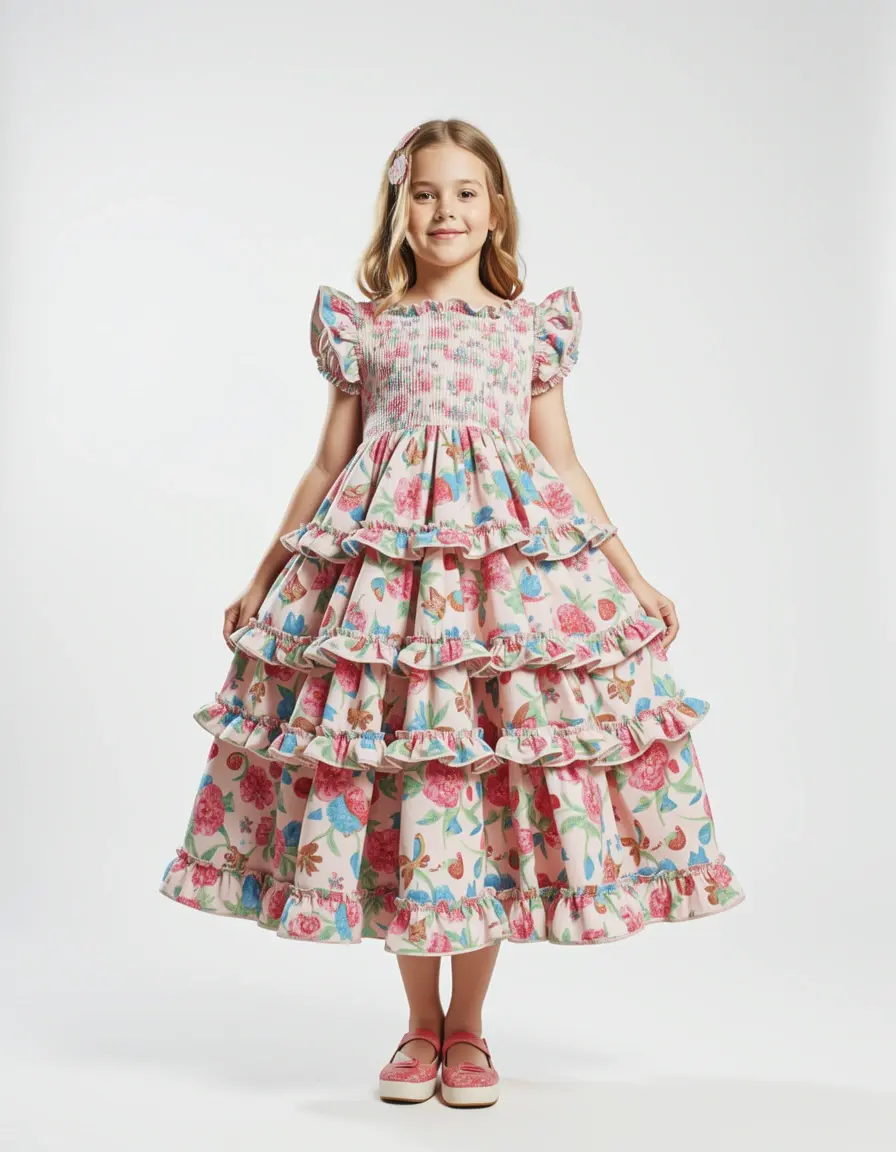 Ruffled Tiered Damen Sommerkleider verspielt