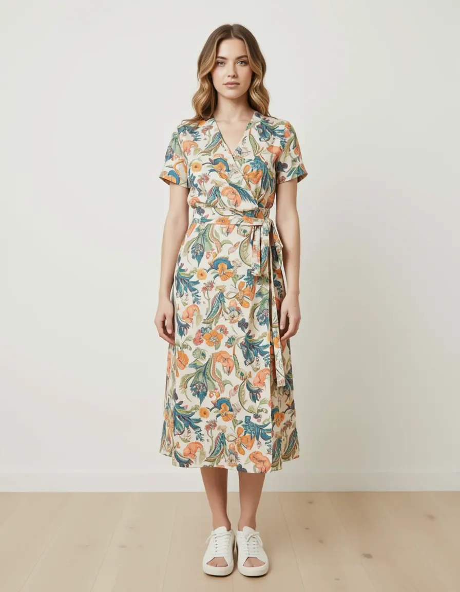 Printed Wrap Damen Sommerkleider Wickelkleid