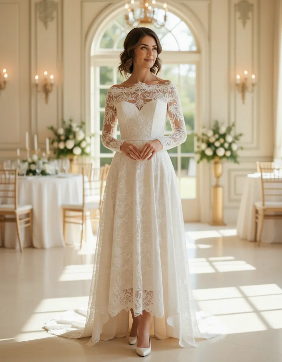 Elegant Midi Festive – Spitze Hochzeitsgast Kleid