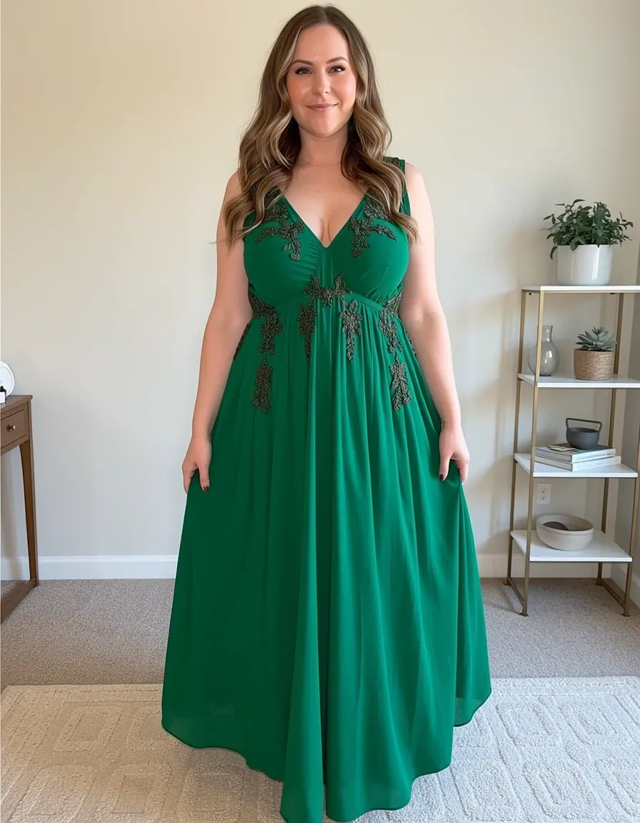 Empire Green – Bequemes festliches Kleid