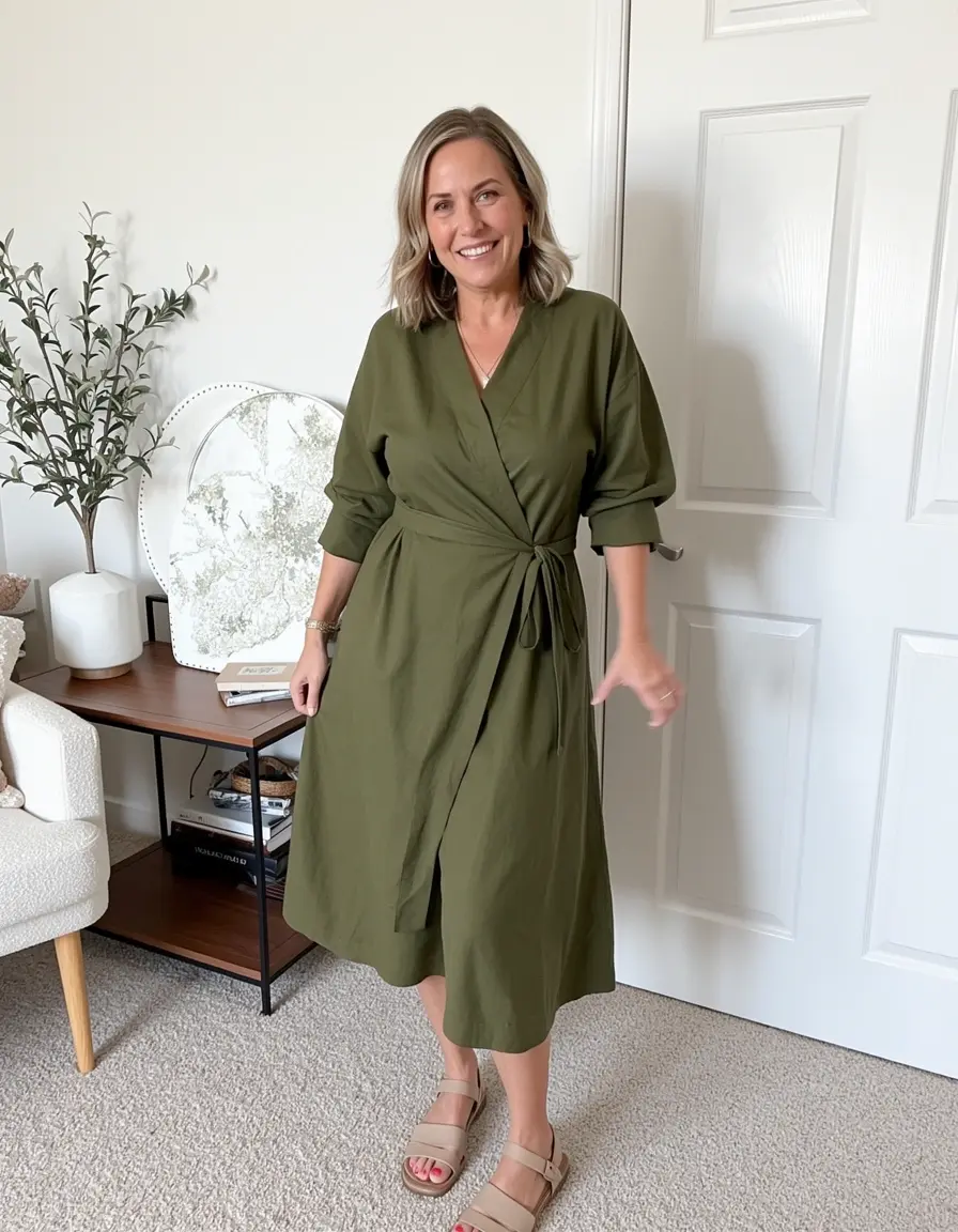 Olivegrünes Wickelkleid lässig