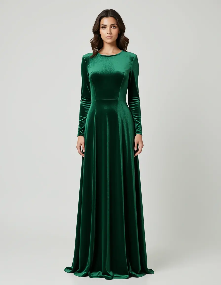Dunkelgrünes Samtkleid luxuriös