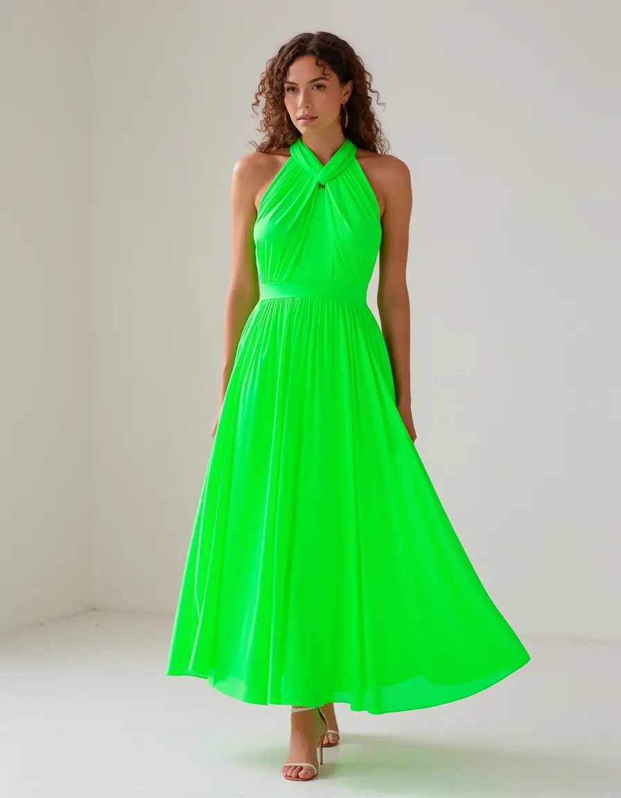 Leuchtend grünes Halterneck-Kleid