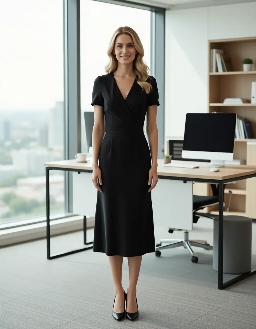 Elegantes schwarzes Midikleid für das Büro