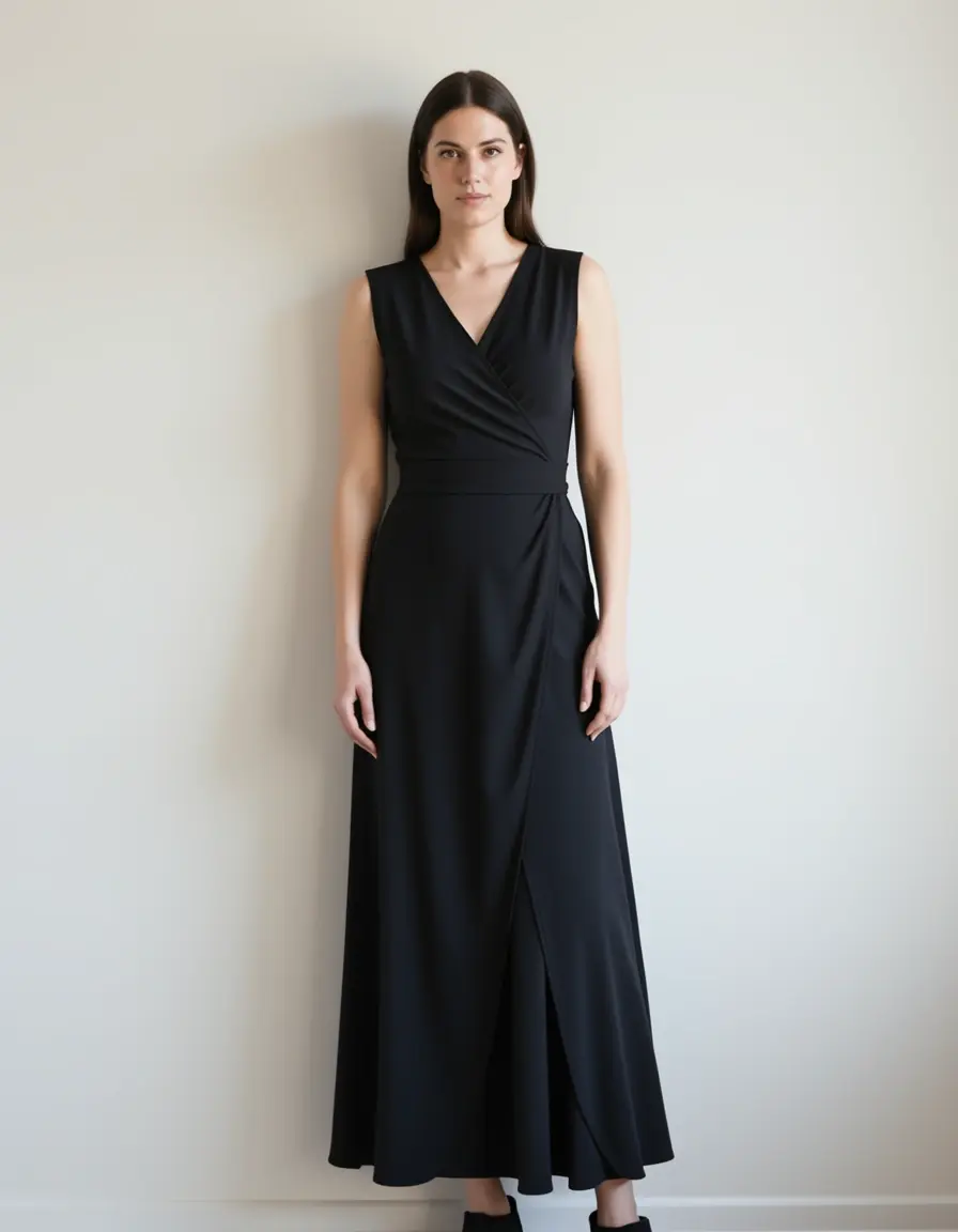 Verstellbares schwarzes Wickelkleid
