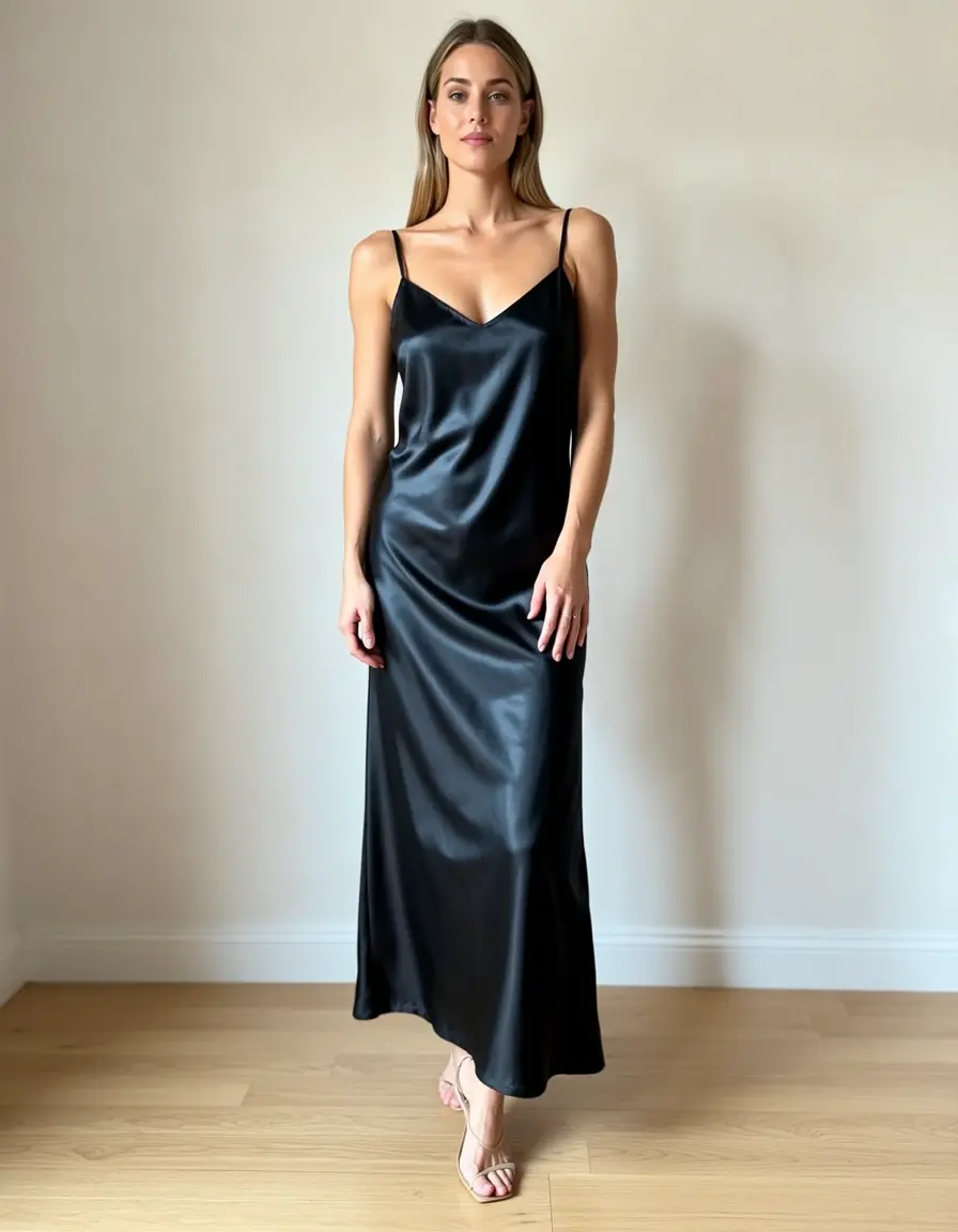 Schwarzes Satinkleid Slip-Dress