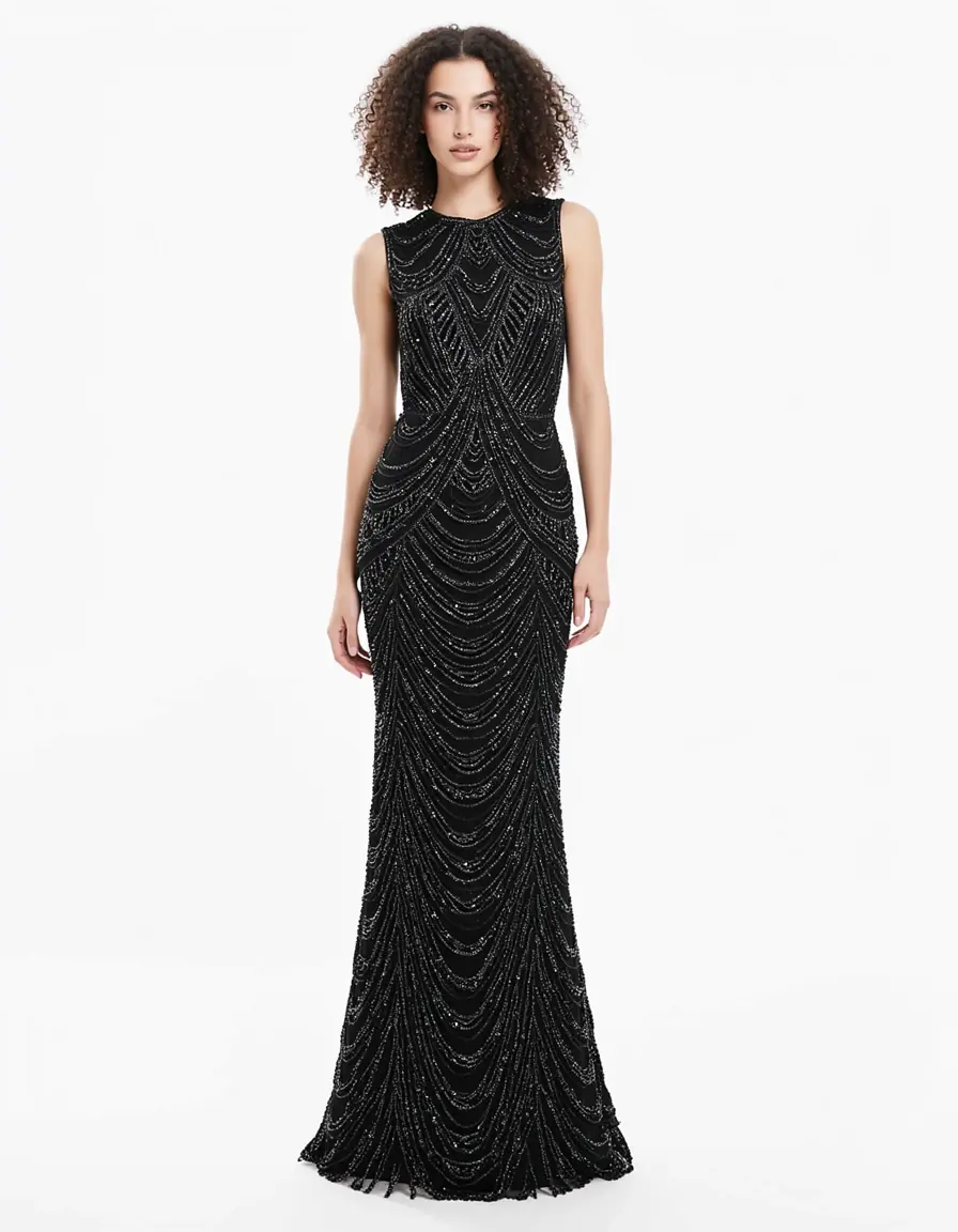 Beaded Sheath Dress Black