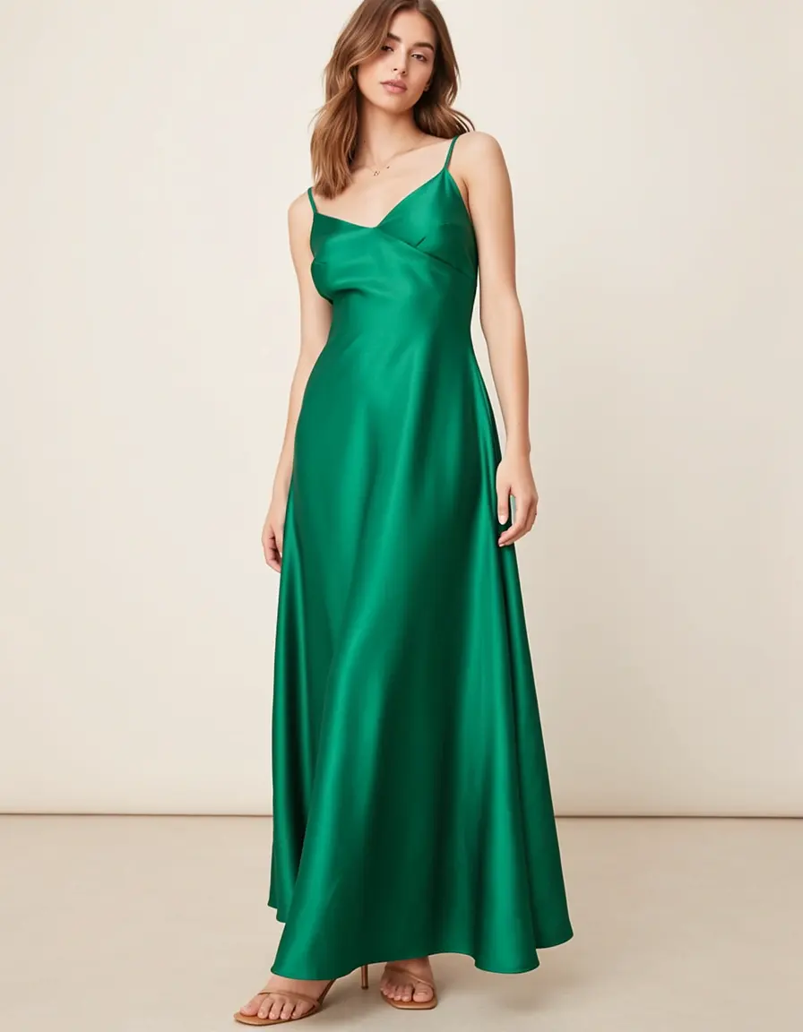 Satin Midi Dress Emerald