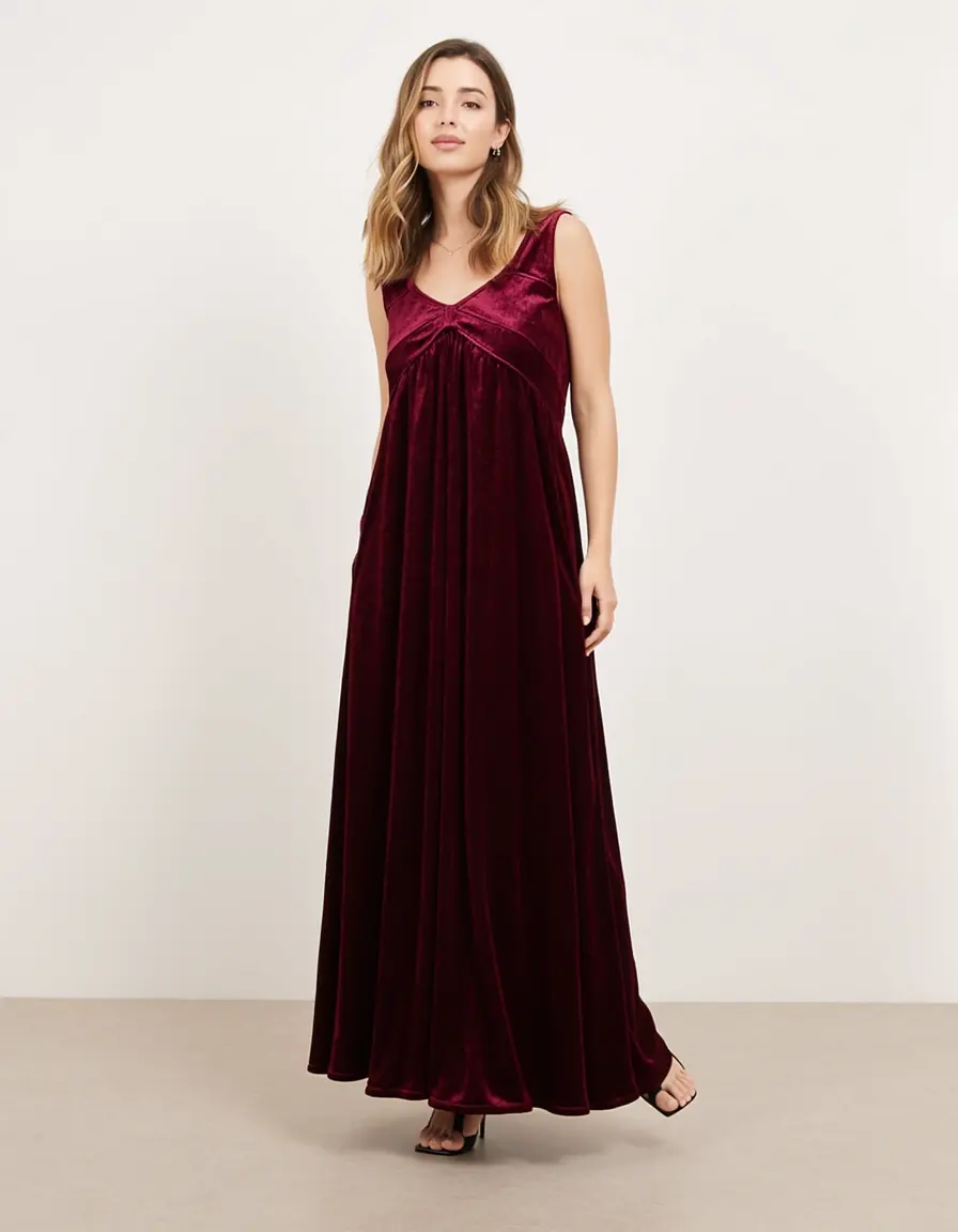 Velvet Maxi Dress Burgundy