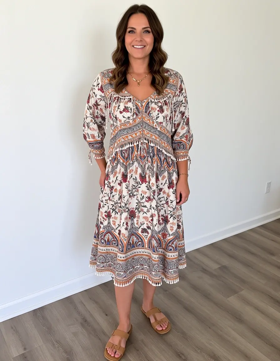 Boho Tunika Kleid mit buntem Print