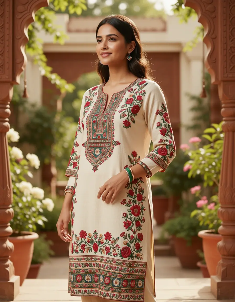 Besticktes Tunika Kleid im Ethno-Stil