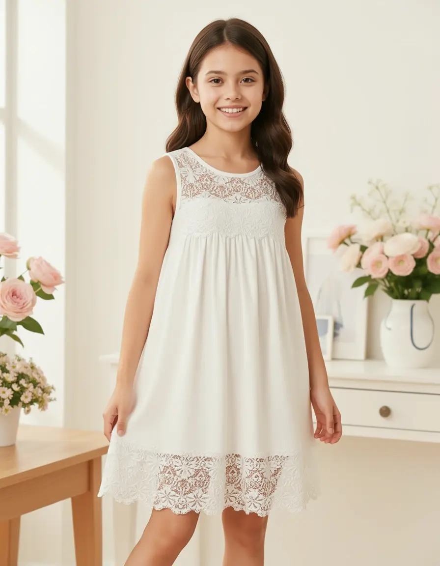 Tunika Kleid mit Spitzenbesatz