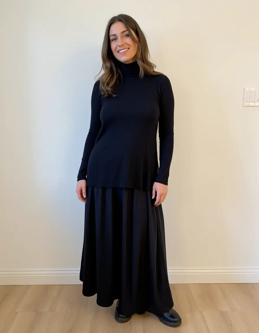 Turtleneck long dress layered