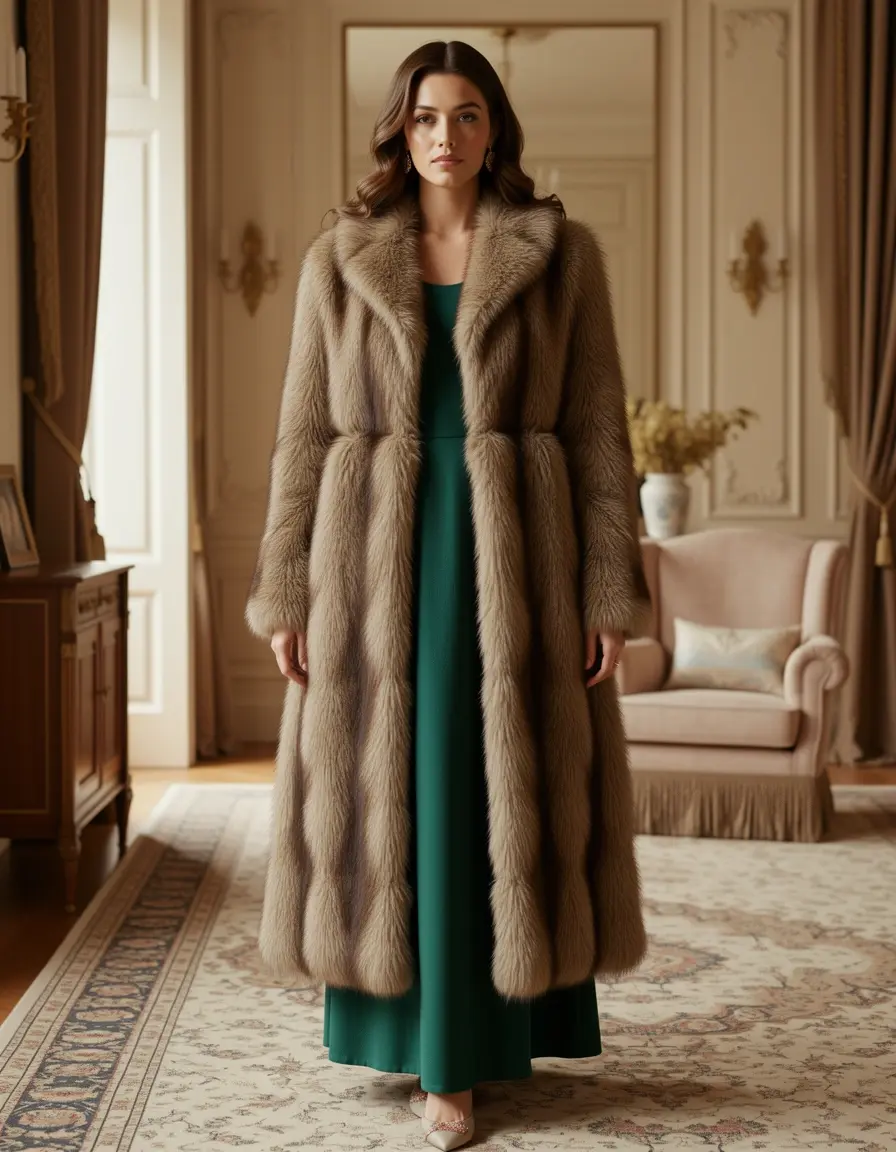 Fur trim dress luxurious
