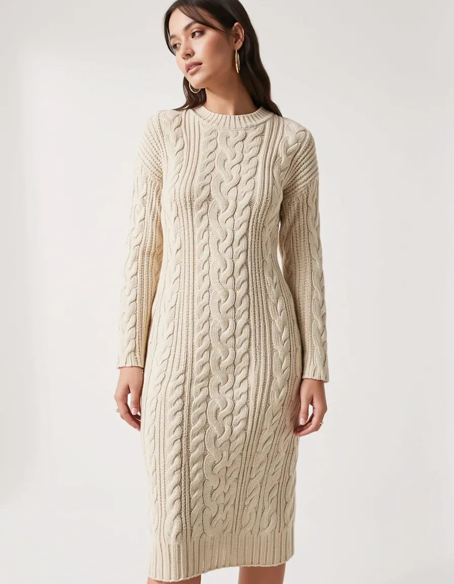 Cable knit dress textured