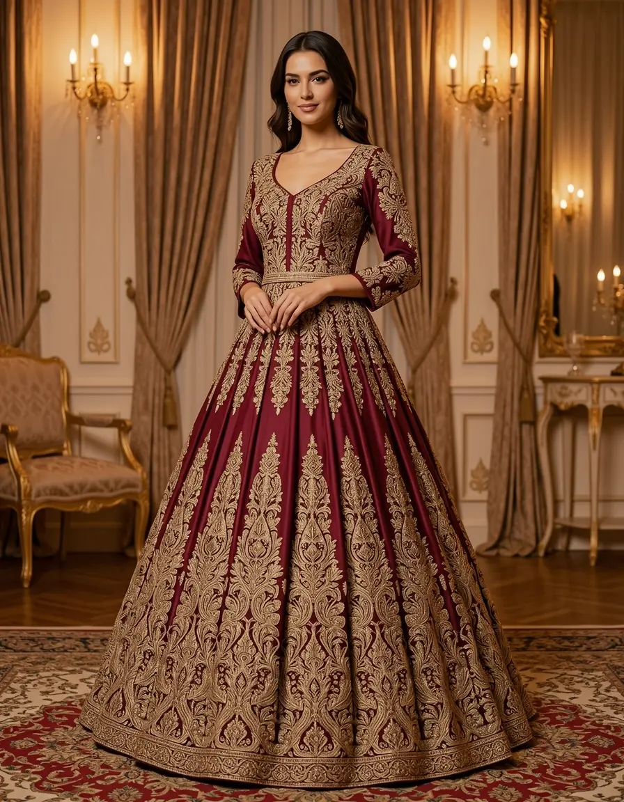 Prunkvolles Brokat Abendkleid