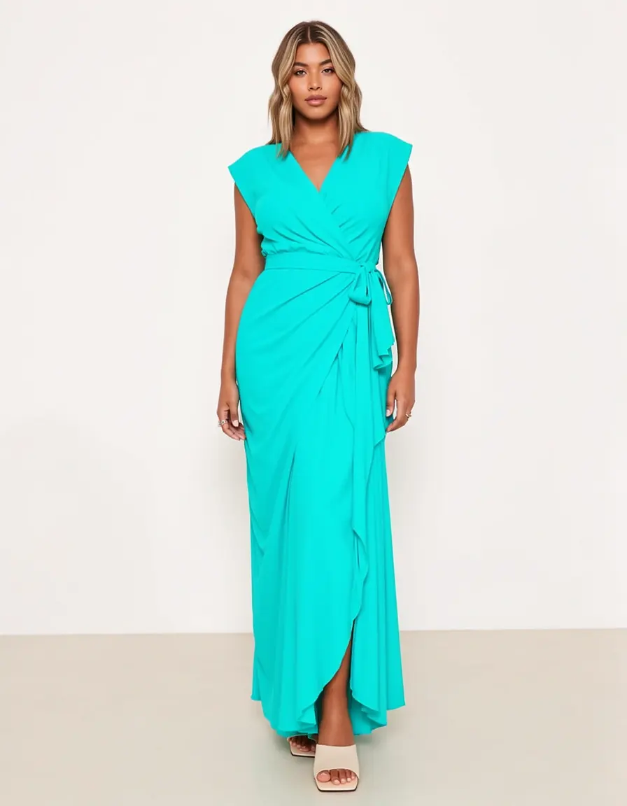 Turquoise Wrap Kleid Wickelkleid Türkis