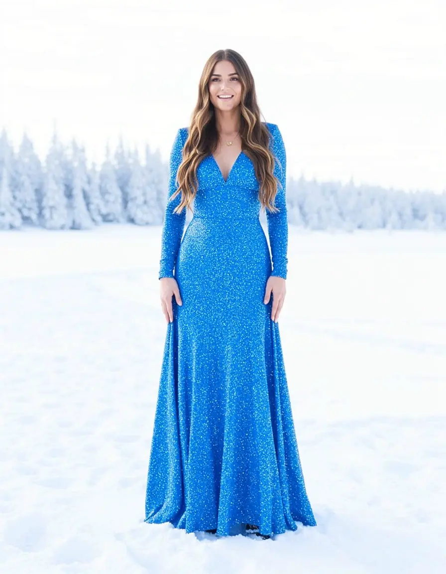 Glitzerndes blaues Maxikleid im Frozen Look