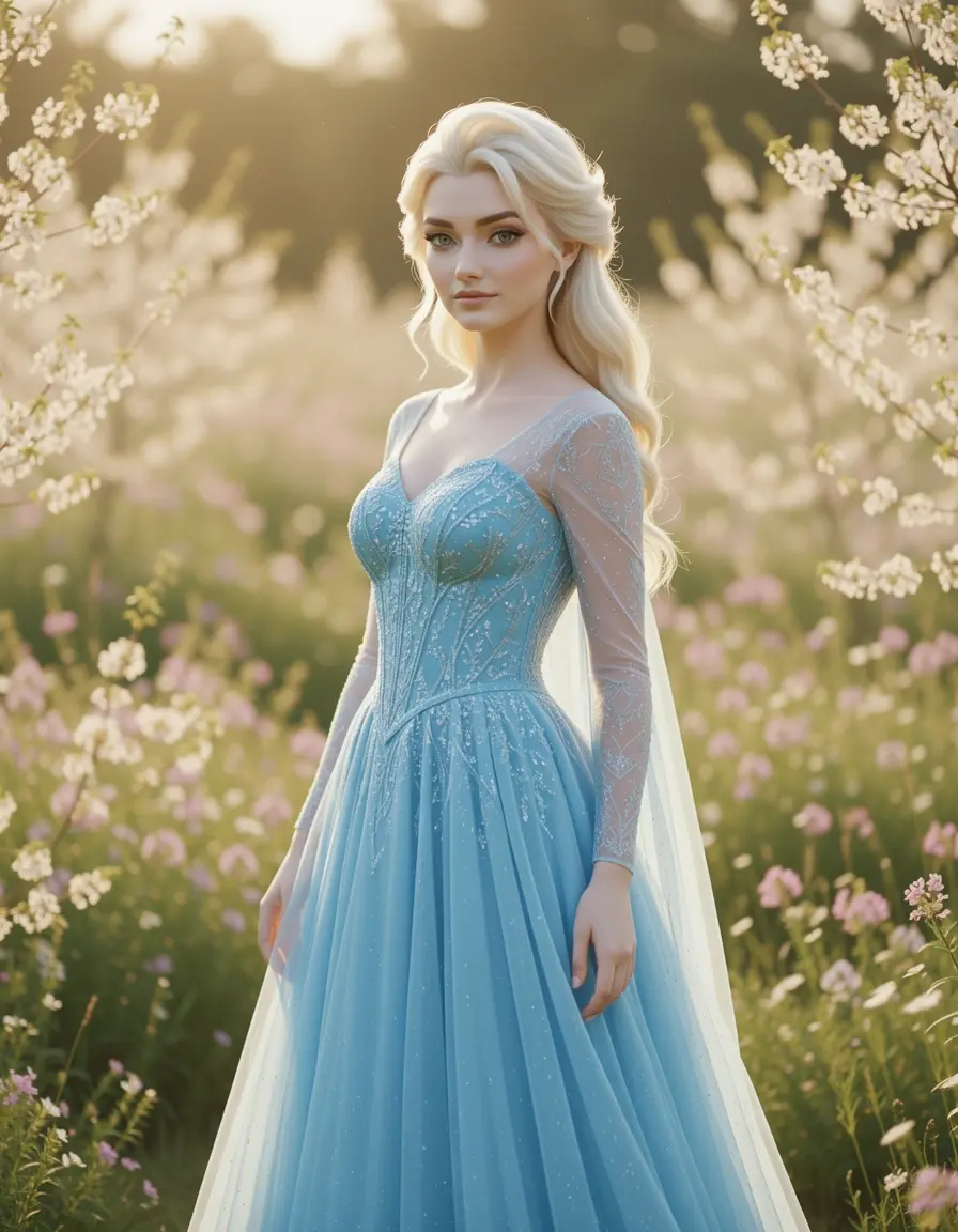 Kleid mit transparenten Ärmeln im Elsa Stil