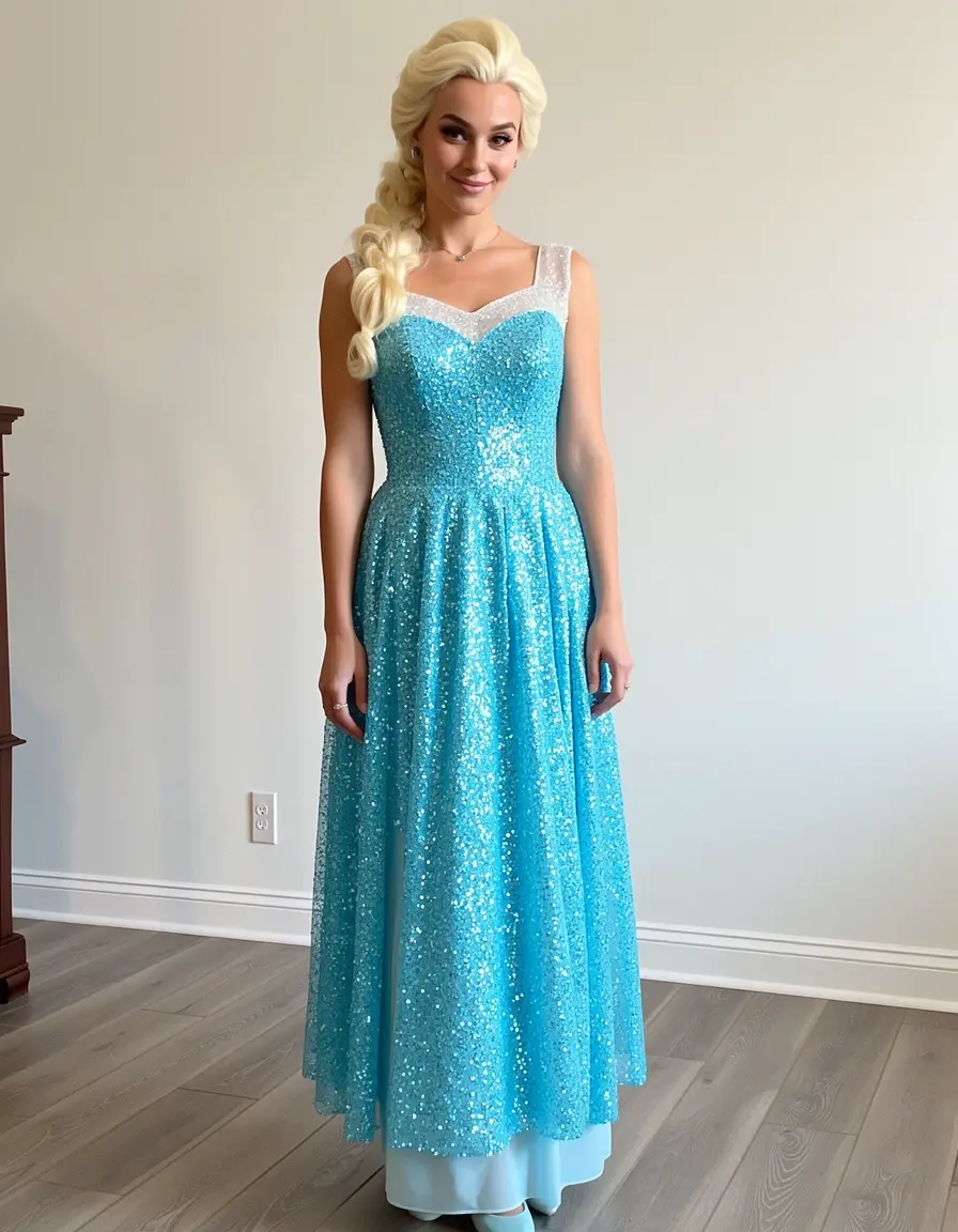 Blaues Glitzer-Midikleid