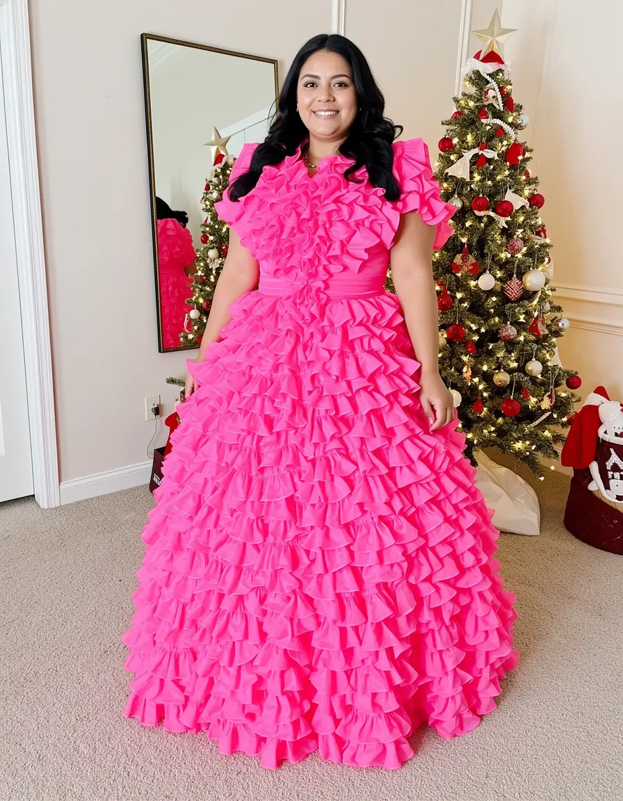 Pinkes Kleid mit Rüschen