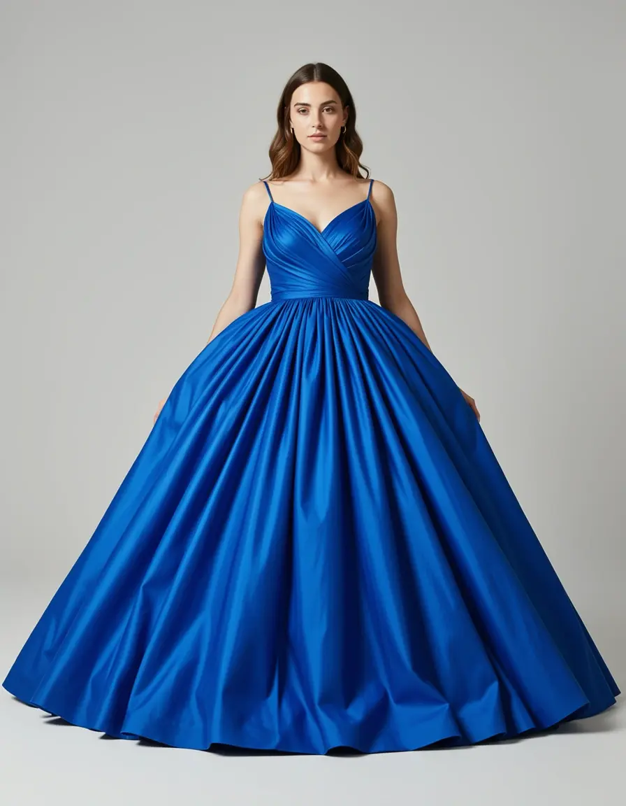 Blaues Taftkleid voluminös