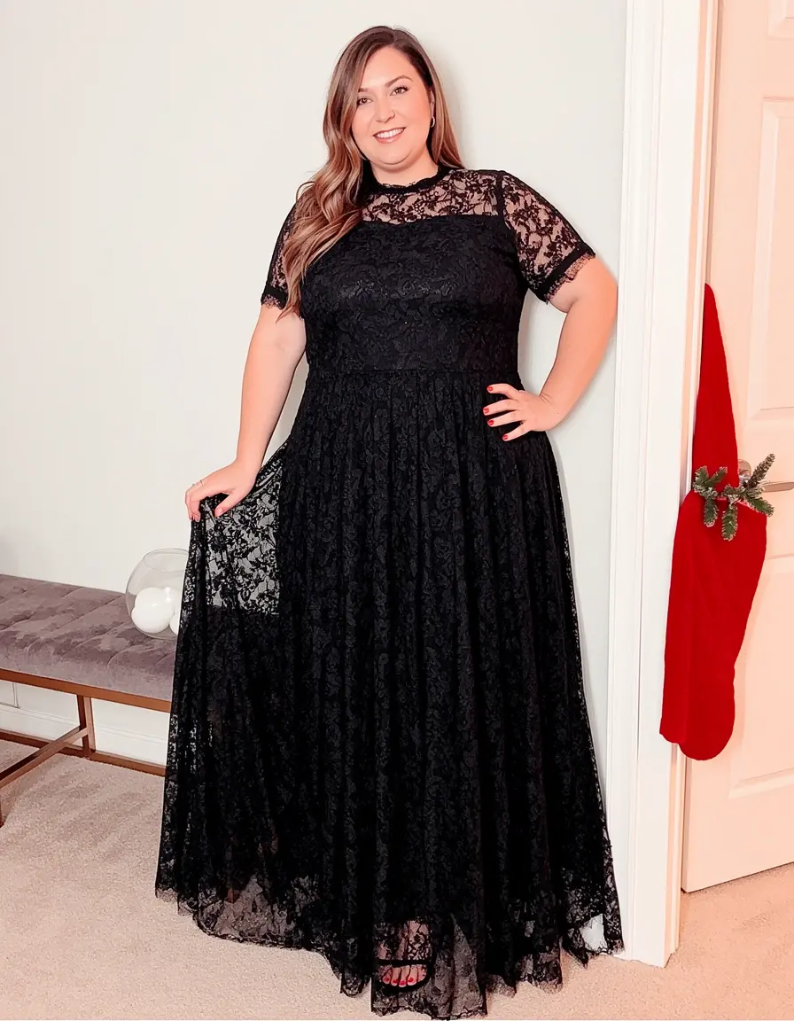 Schwarzes Spitzenkleid für Damen