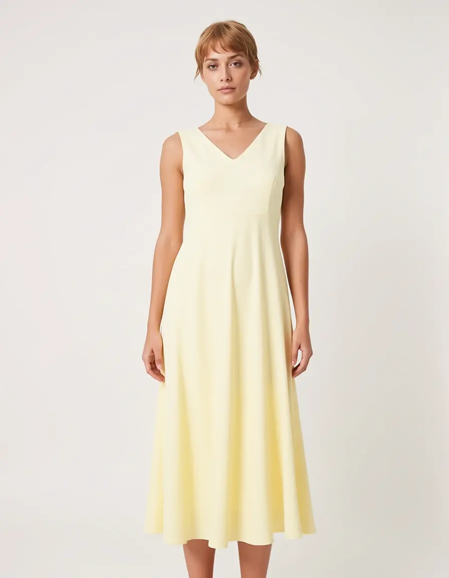 Pale Yellow Midi Kleid Pastell