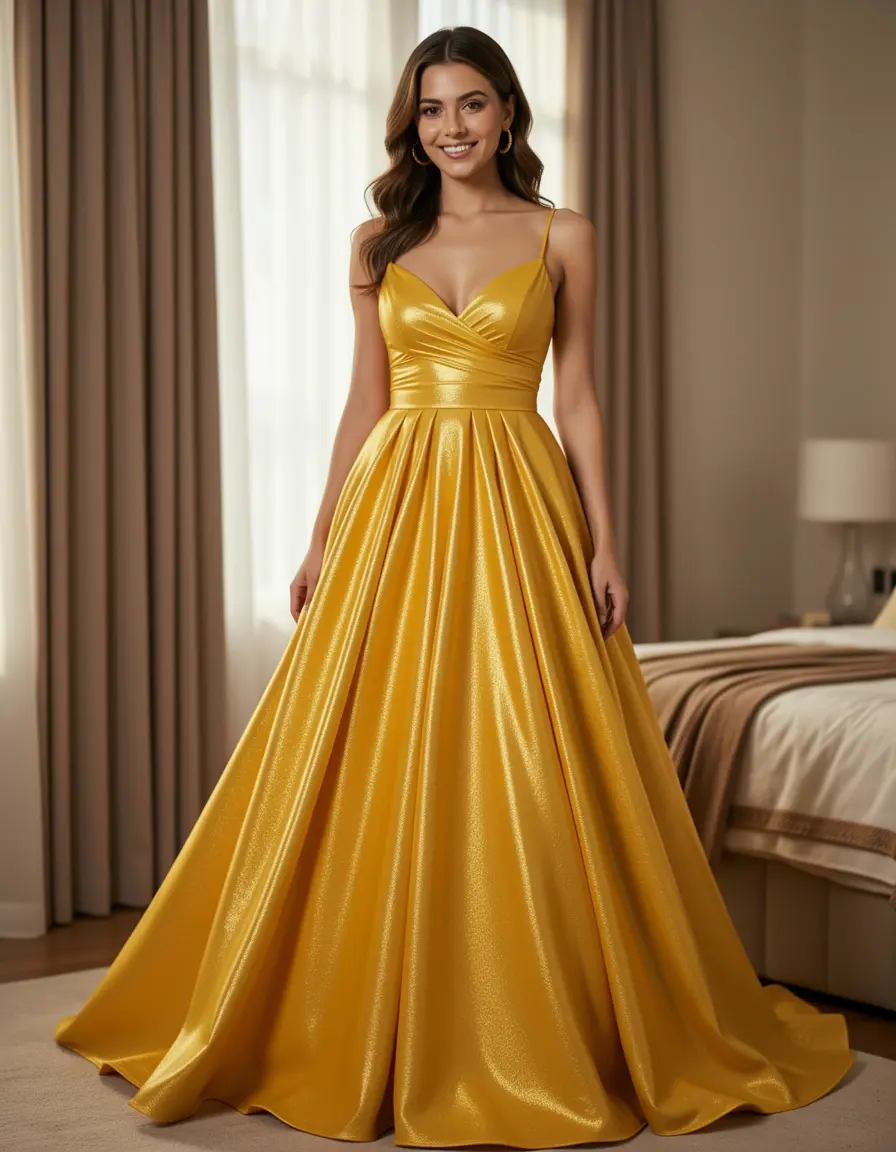 Golden Yellow Cocktail Kleid glänzend