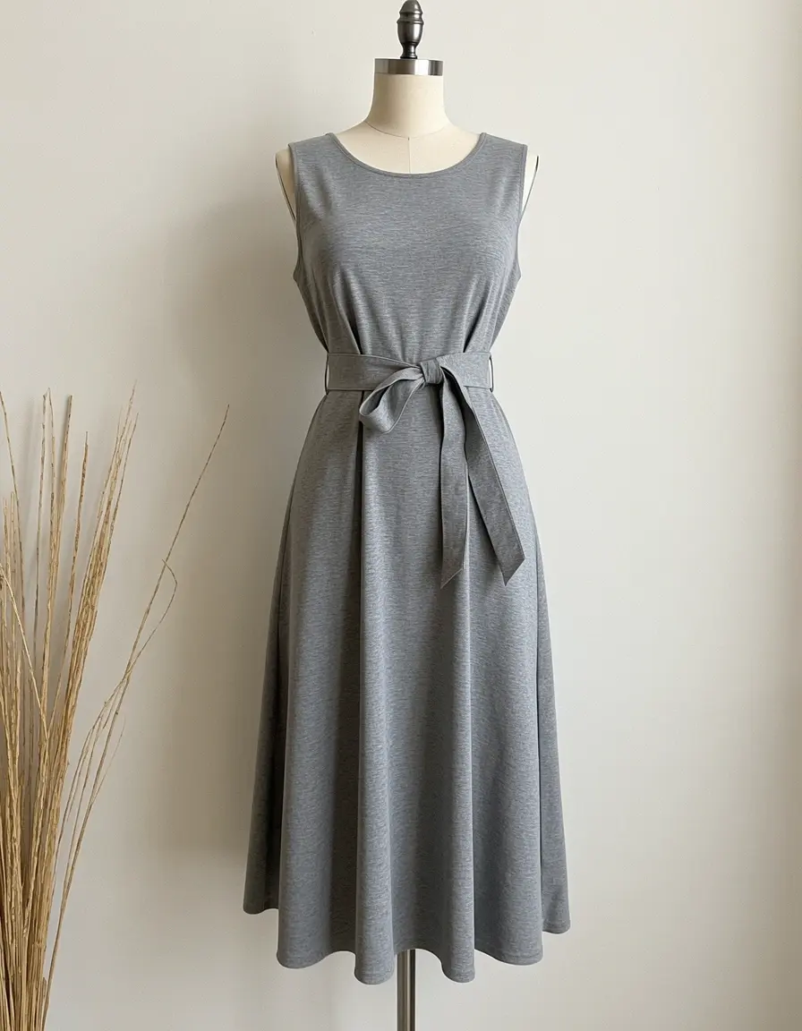 Graues A-Linien Kleid mit Gürtel