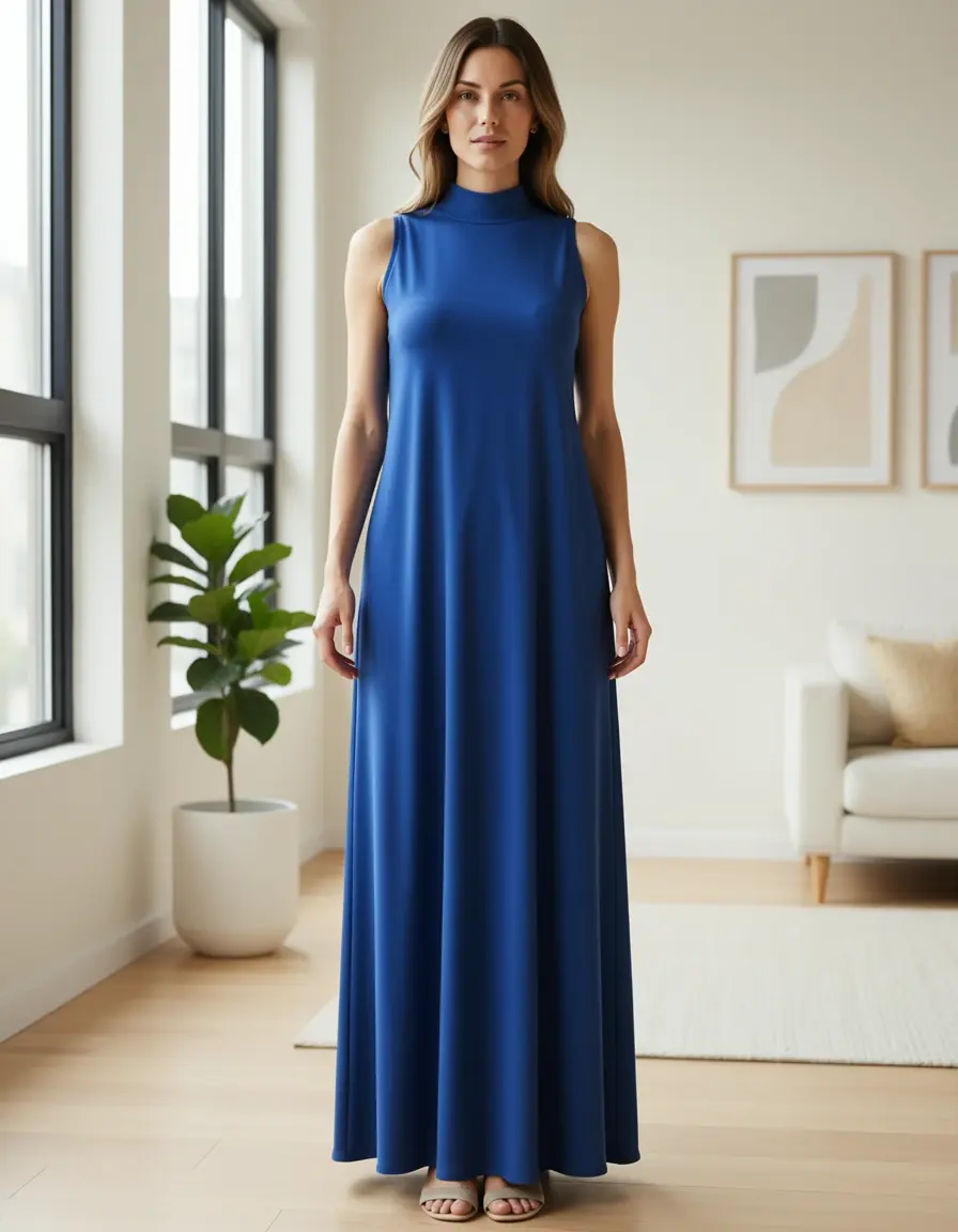 Hochgeschlossenes Maxikleid