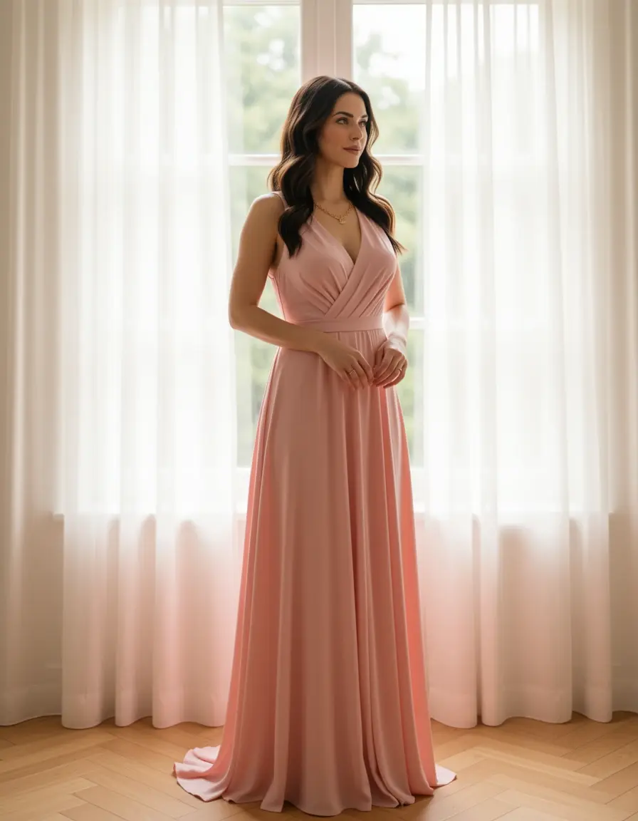 Blush rosa Maxikleid in fließender Optik