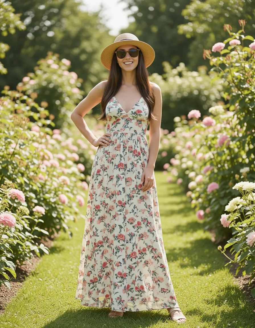 Long Floral Maxi Sommerkleid lang
