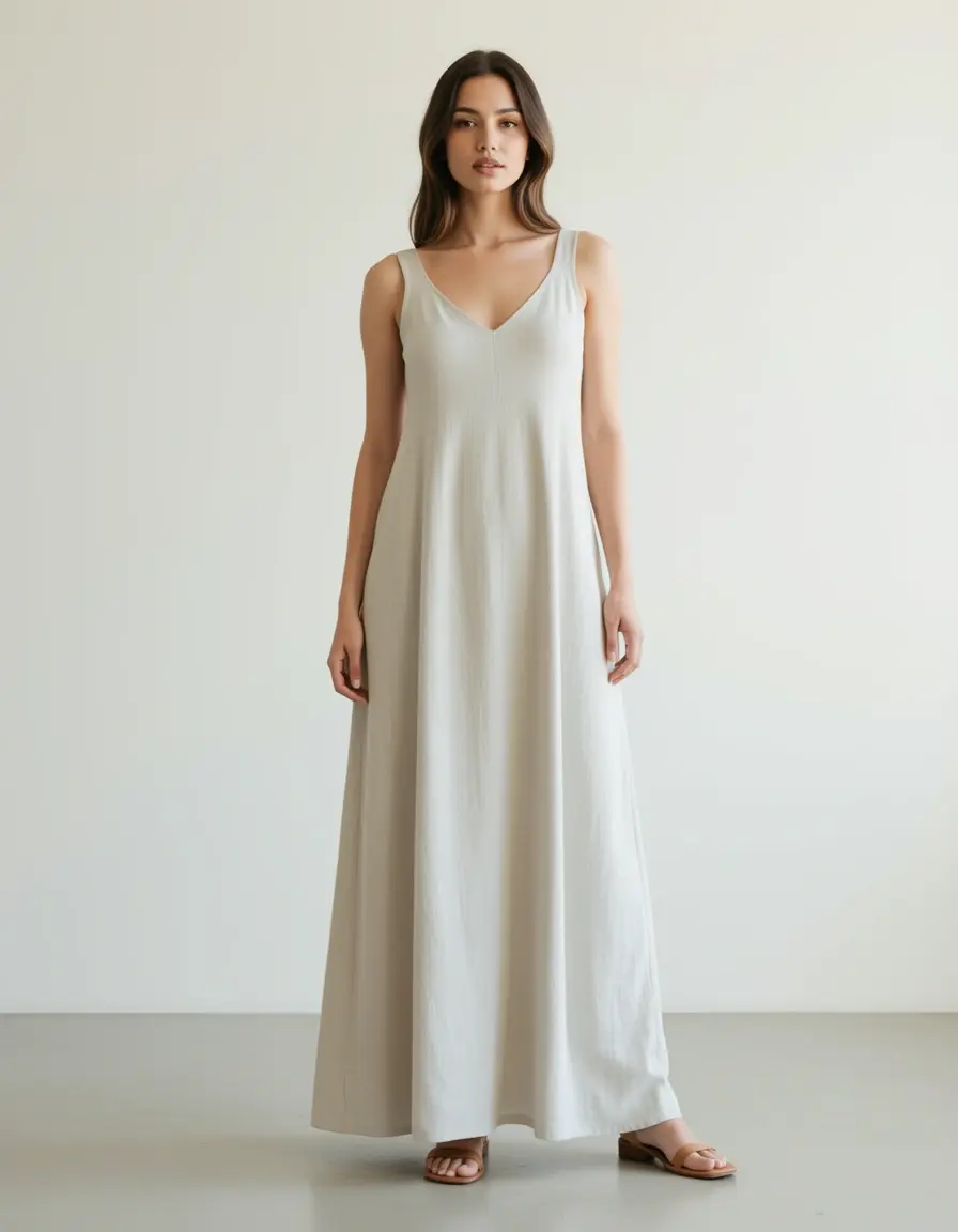 Long Linen Maxi Kleid aus Leinen