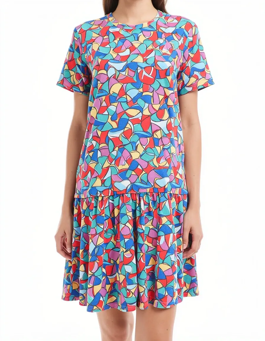 Buntes bedrucktes T-Shirt Kleid