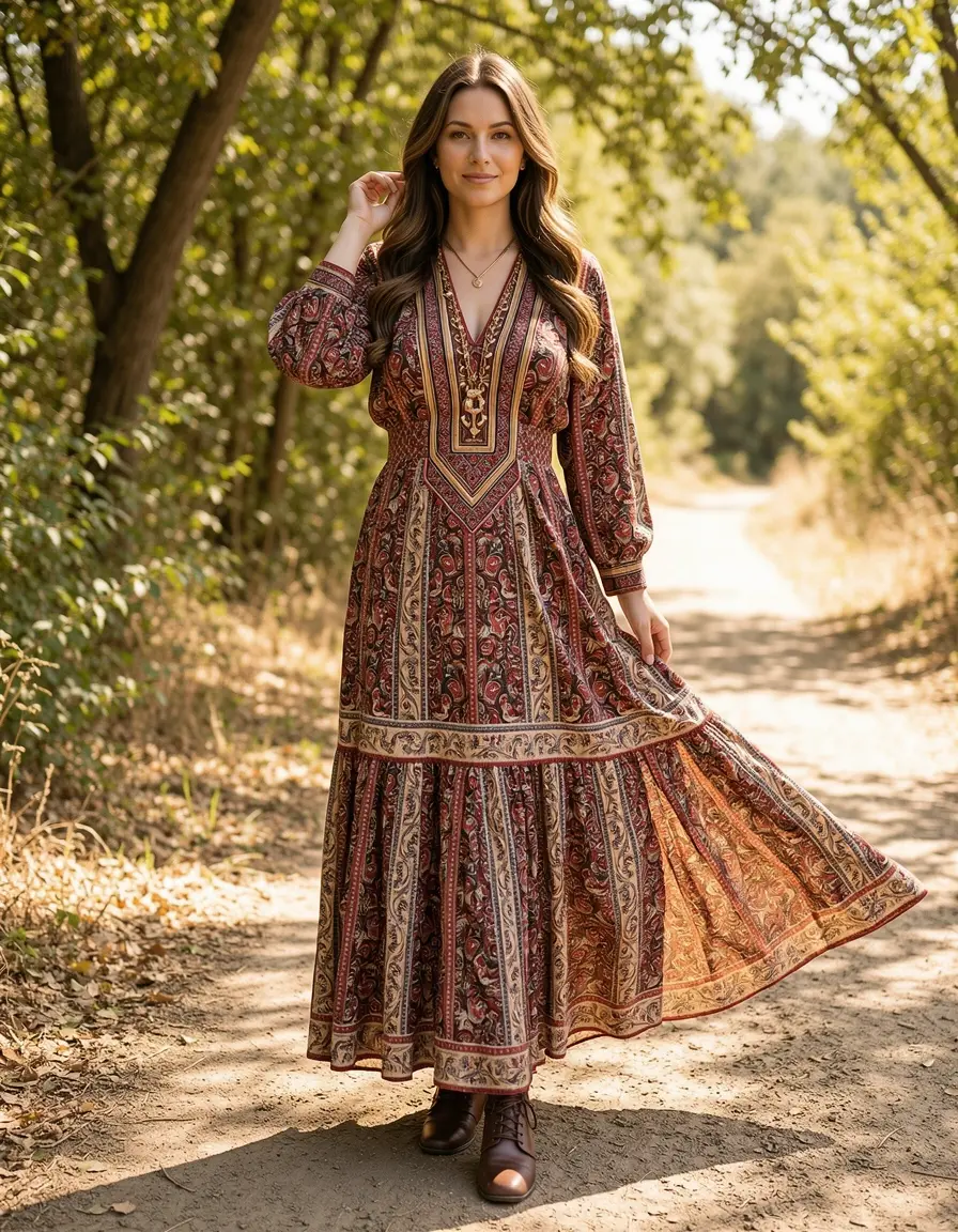 70s Boho Vintage Kleid fließend
