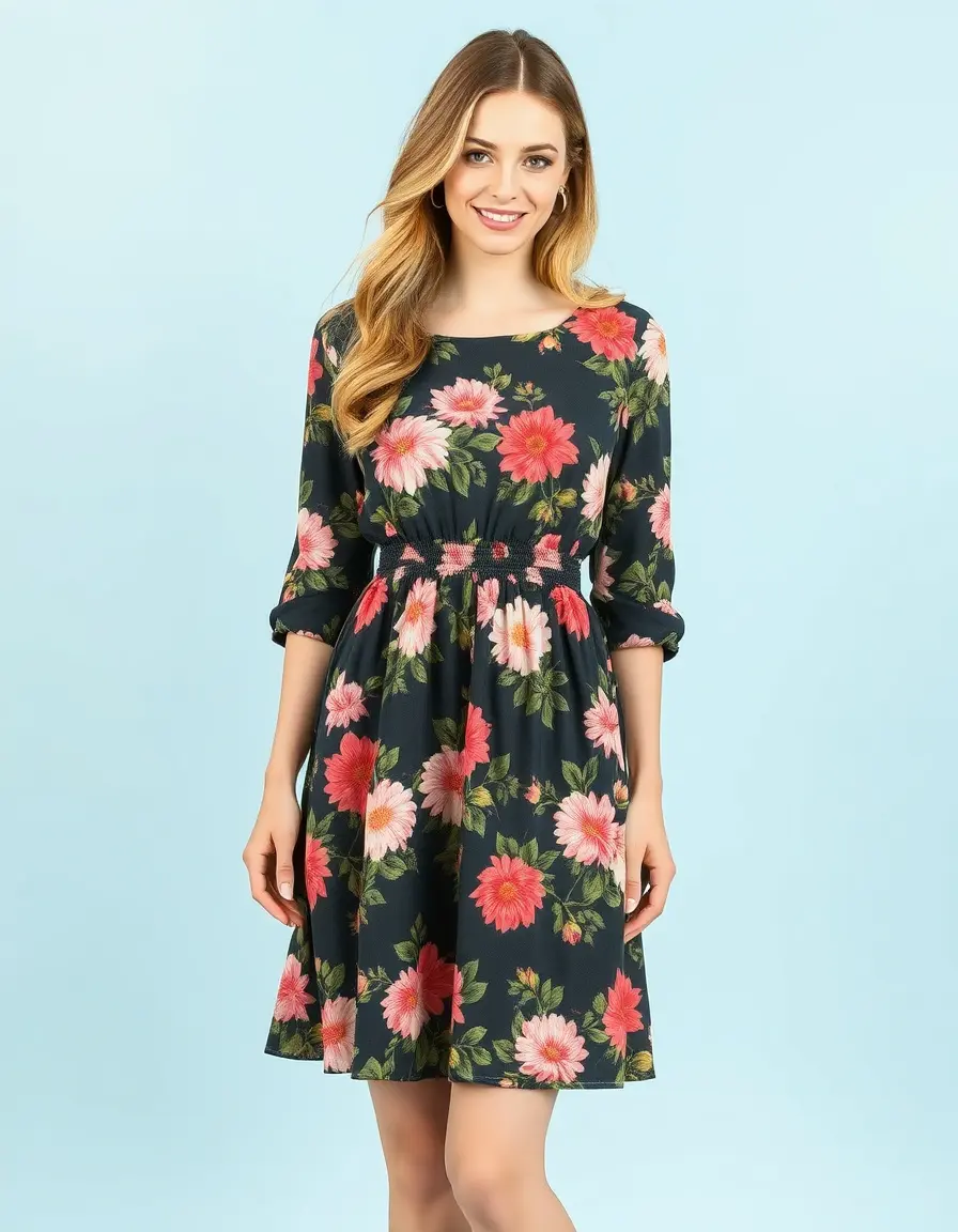 Smocked Waist Dress floral komfortabel