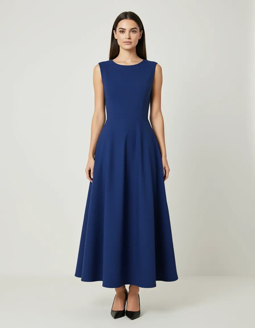 Classic A-Line Midi Kleid in Blau
