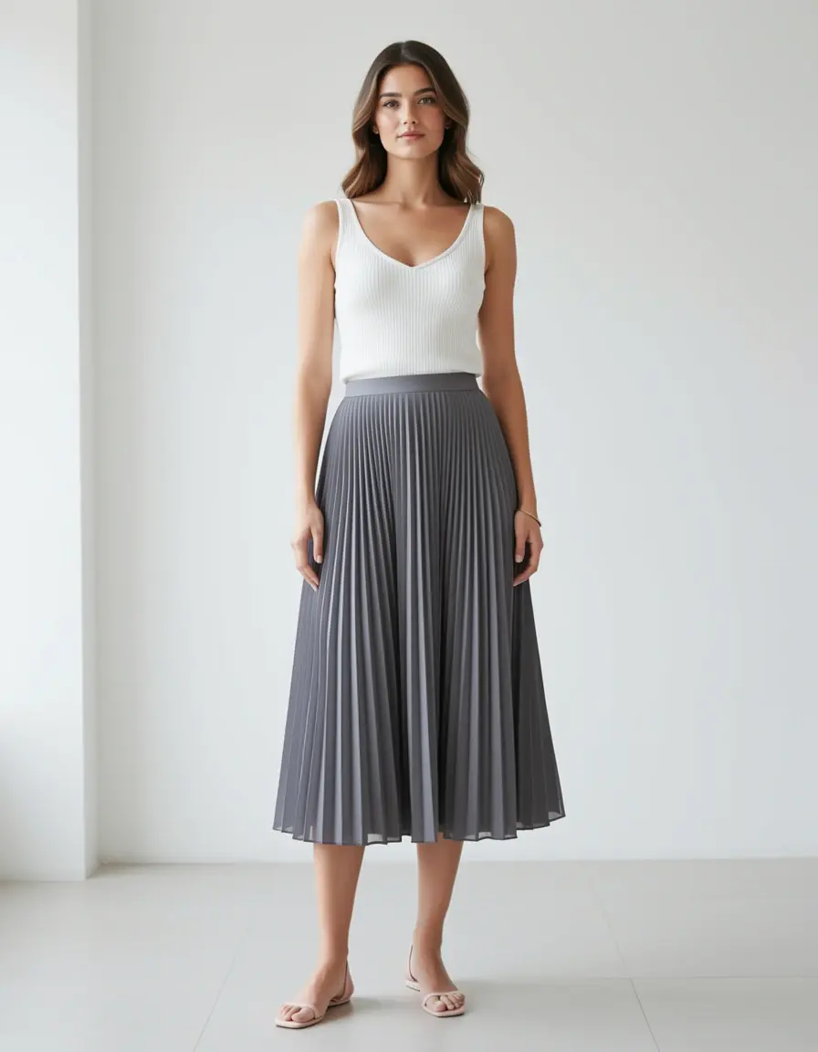 Plissee A-Line Maxi Kleid