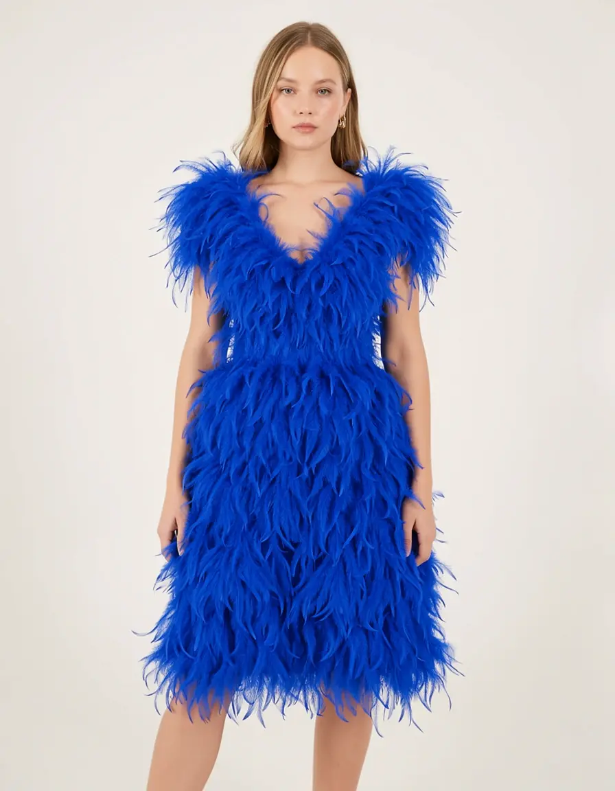 Feather Charleston Kleid mit Federbesatz
