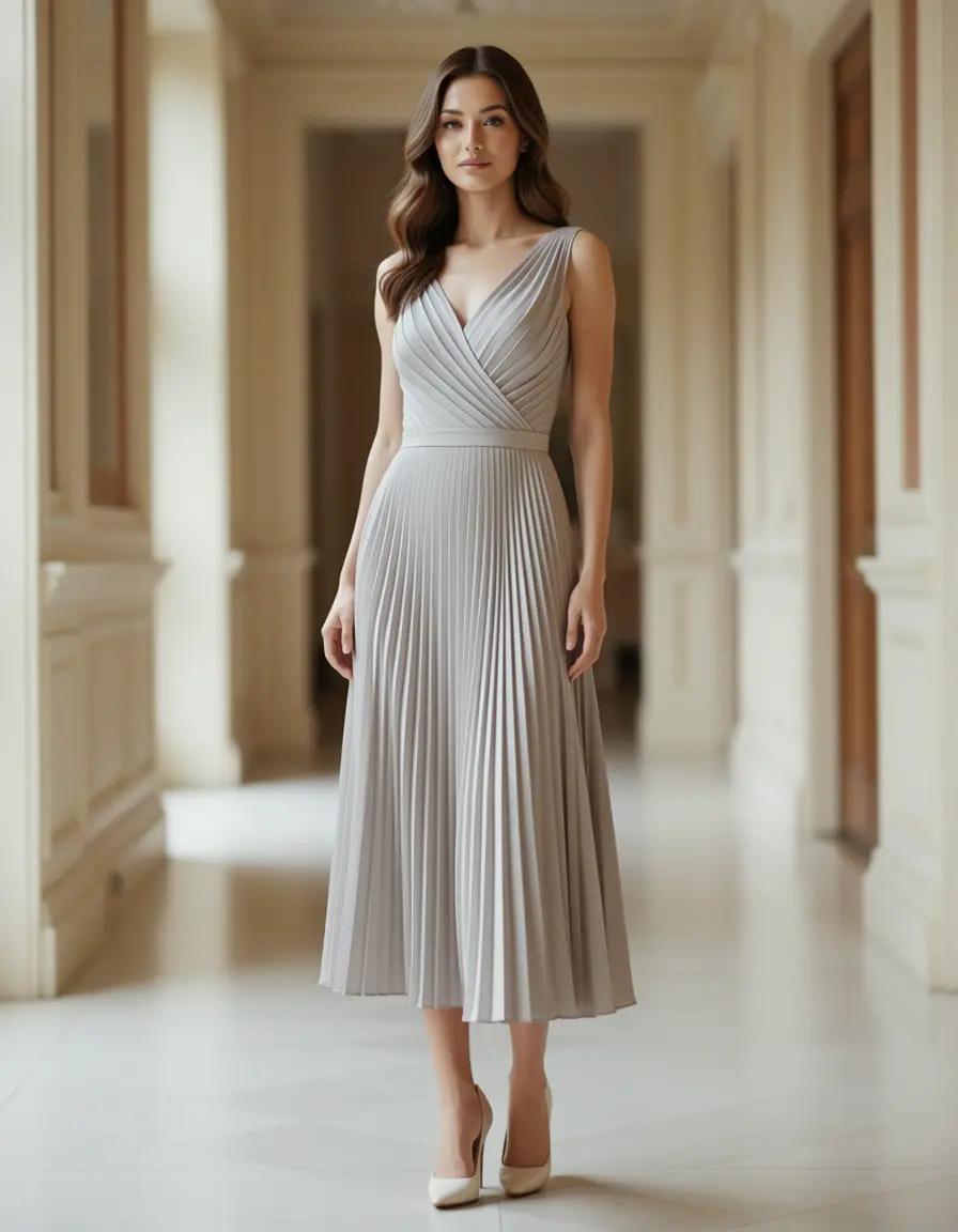 Plissee Midi Kleid elegant