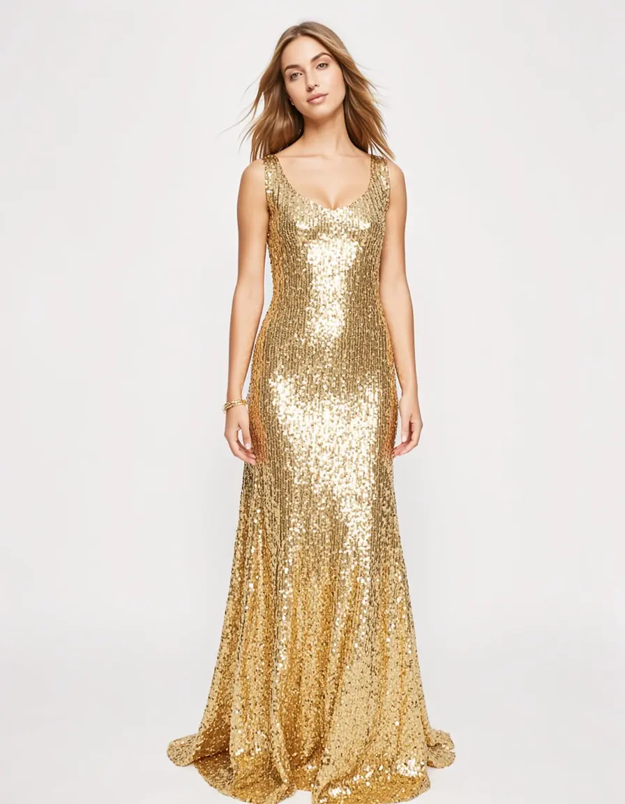 Gold Sequin Maxi Kleid funkelnd