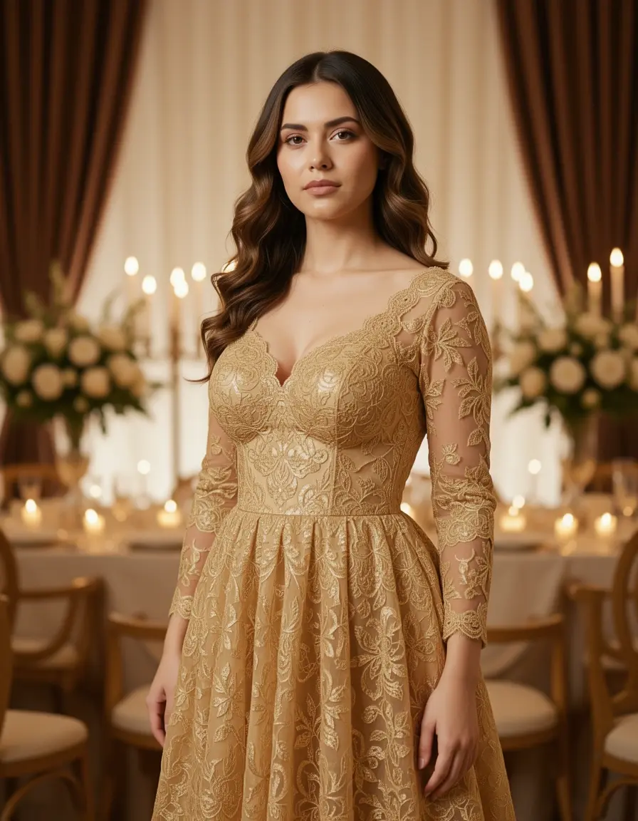 Goldenes Spitzenkleid romantisch
