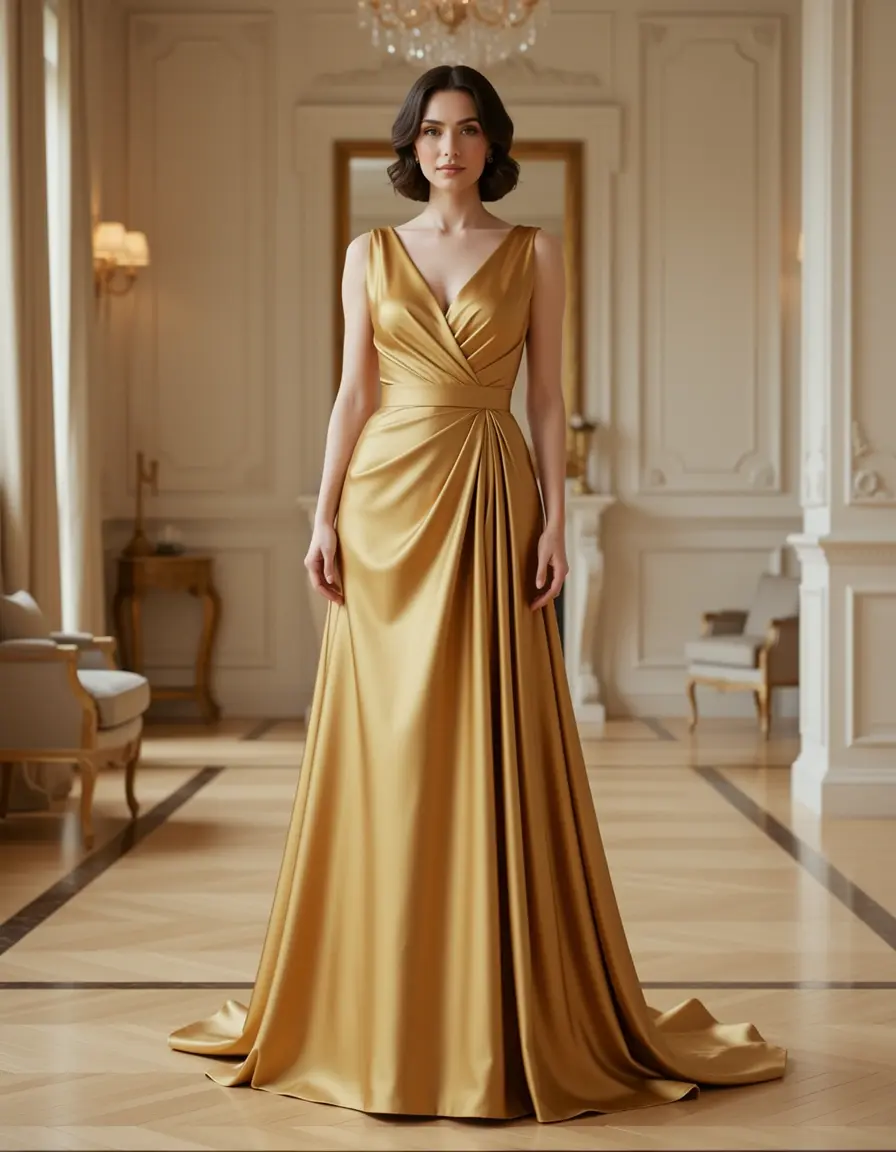 Goldenes Wickelkleid elegant