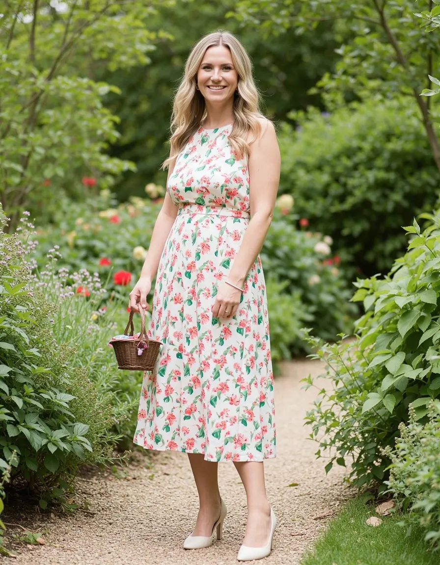 Floral Midi Hochzeitsgast Kleid